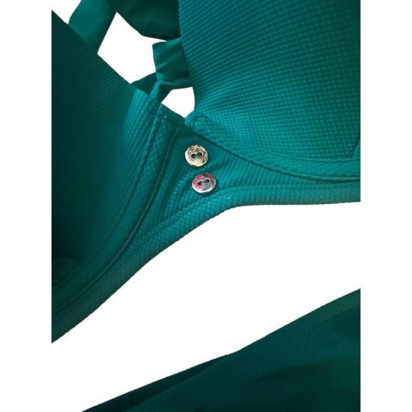 Green Textured X Tie Back High Waist Bikini Women's Large 12-14 New - Picture 4 of 11
